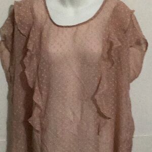 Torrid Sheer Swiss Dot Ruffle Sleeve Blouse - Dusty Rose size 1X